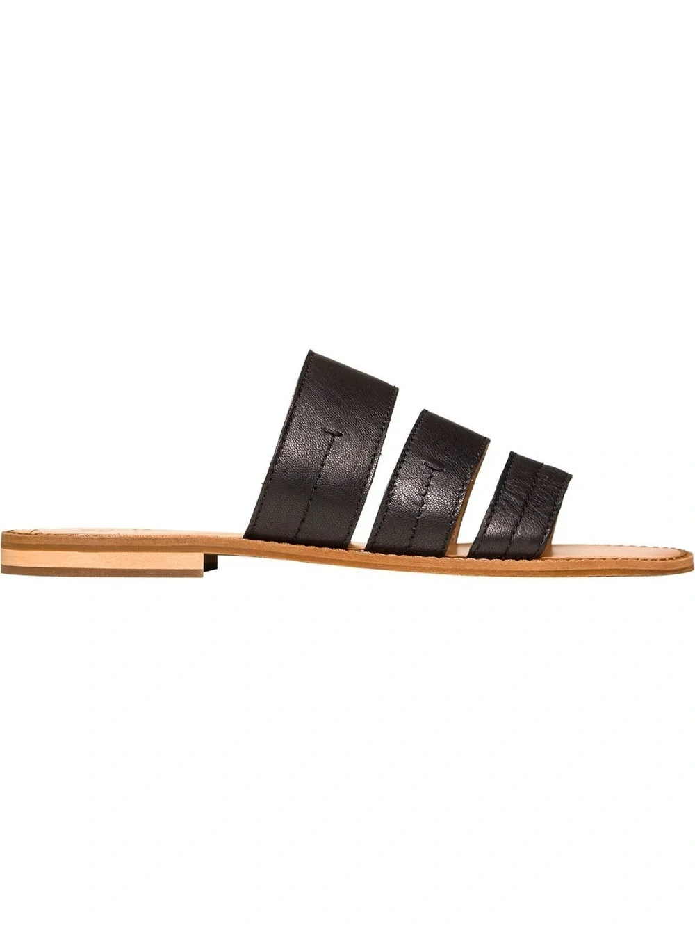 Frye Evie Black Three Band Leather Slide Sandals 9.5
